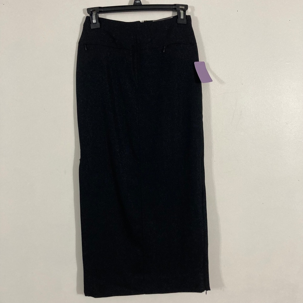 Armani Exchange Maxi Skirt Women 0P Black Wool Blend Shimmer Side Zip